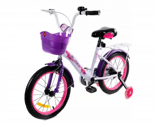 Велосипед 2-х колес. с доп. колесами со светом, цв.фиолет/роз., надув.колеса диам. 18, мат.рамы стал