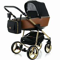 Adamex Детская коляска 3 в 1 Reggio Special Edition / цвет черный, шоколадный, золотой