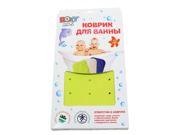 ROXY-KIDS Антискользящий резиновый коврик для ванны  (с отверстиями) / салатовый