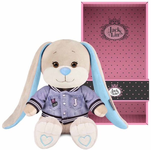 Maxitoys Мягкая игрушка Jack&Lin, Зайчик Жак в джинсовом бомбере, 20 см