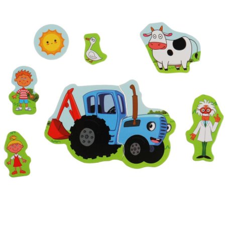 Буратино Игрушка деревянная Синий трактор вкладыши