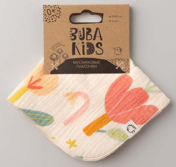 Buba Kids Платочки муслиновые / цвет Летний полдень, сливочный, персиковый