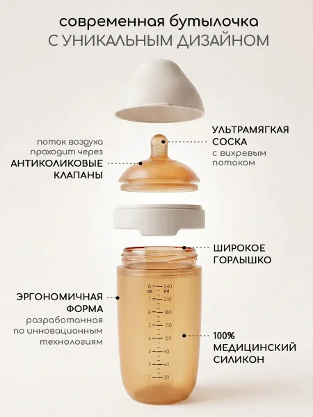 Бутылочка силикон.коричневая  240 мл - Ivory