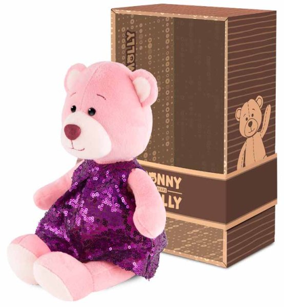 Maxitoys Мягкая игрушка Ronny&Molly, Мишка Молли в платье с пайетками, 21 см