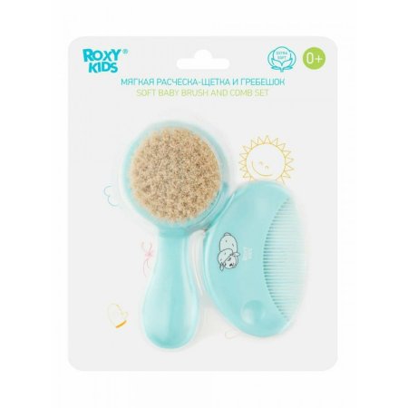 Roxi Kids Мягкая расческа-щетка и гребешок. Ворс из овечьей шерсти / цвет голубой