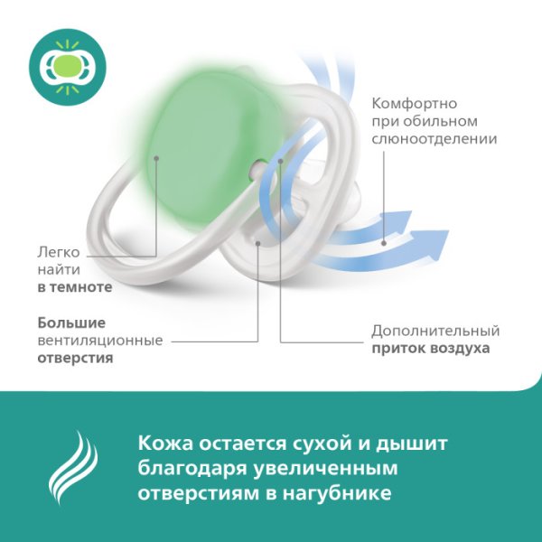 Philips Avent Соска-пустышка Ultra Air Night силиконовая, 6-18 месяцев