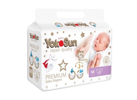 YokoSun Подгузники Premium NB (0-5 кг) 36 шт