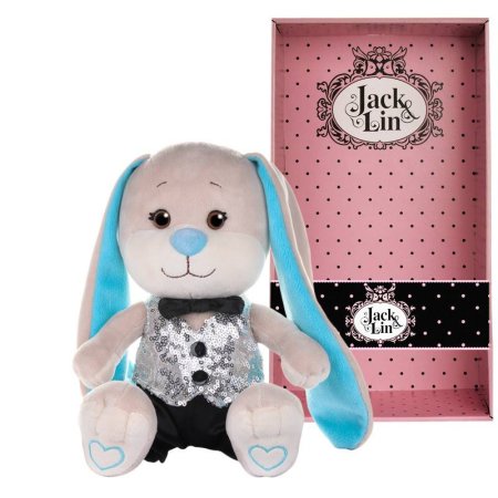 Jack&Lin Зайчик в Серебряной Жилетке и Черных Брючках, 20 см, в Коробке