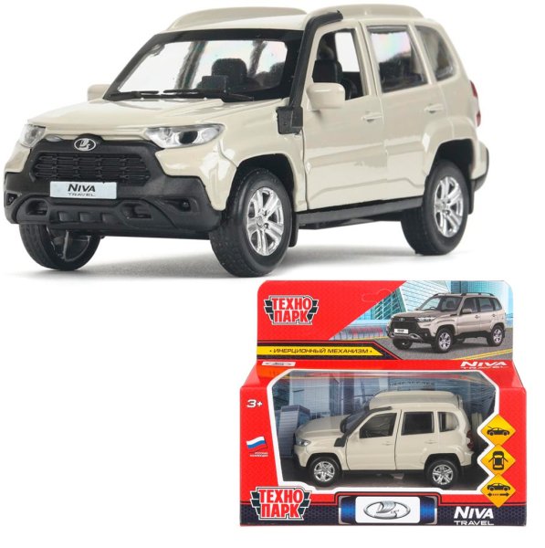 Машина металл LADA NIVA travel 12 см, двери, инерц, бежевый, кор. Технопарк 415050