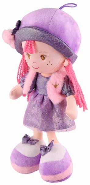 Maxitoys Мягкая игрушка Кукла Малышка Аня в фиолетовом платье и шляпке, 35 см