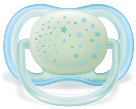 Avent Пустышка ultra air ночная с футляром для хранения и стерилизации, 0–6 мес 2 шт / цвет голубой