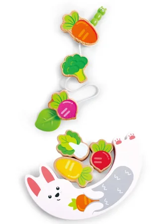 Hape игрушка развивающая "Малышам" Собираем урожай с Зайкой, 2в1 (шнуровка и игра-балансир)