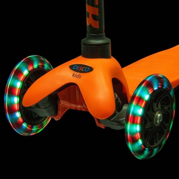 Novatrack Детский самокат-кикборд Disco-kids, мигающие колеса,  черно-оранжевый