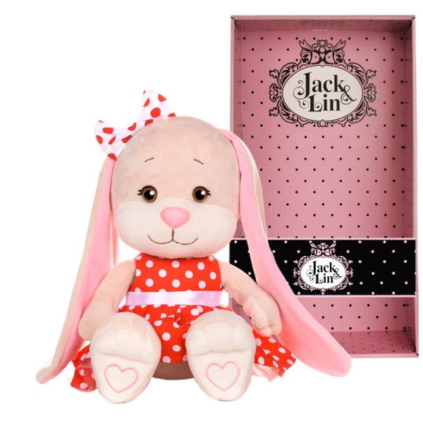 Jack&Lin Зайка в Красном Платье в Белый Горошек, 25 см, в Коробке