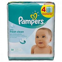 Pampers Детские влажные салфетки Baby Fresh Clean Сменный блок Quatro (3+1)x64					