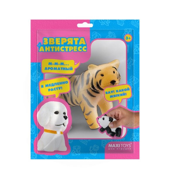Maxitoys Игрушка-сквиш Зверята-Антистресс Тигр, 12 см, в красочном пакете с окошком