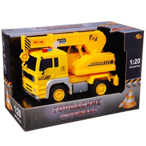 ABtoys Машинка 1:20 "Автокран", пластмассовая инерционная, со звуковыми и световыми эффектами