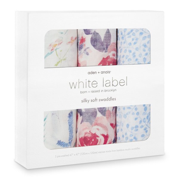 Aden&Anais Набор пеленок из бамбука White l Watercolor garden, 3 штуки / цвет белый