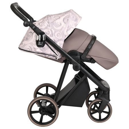 ROAN Коляска 2 в1 Sol короб + прогулка Flowers Powder/Rose gold /руч.Коричневый