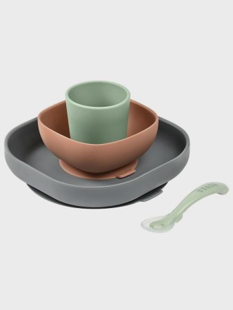 BEABA Набор посуды TERRACOTTA COFFRET REPAS SILIC TERRACOTTA: 2 тарелки, стакан, ложка, силикон