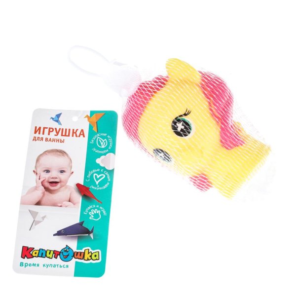 Игрушка для ванны пони желтая в сетке, КАПИТОШКА в кор.500шт