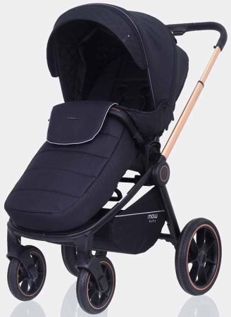 MowBaby Коляска 3 в 1 Zoom PU / цвет Gold Black (черный, золотая рама)