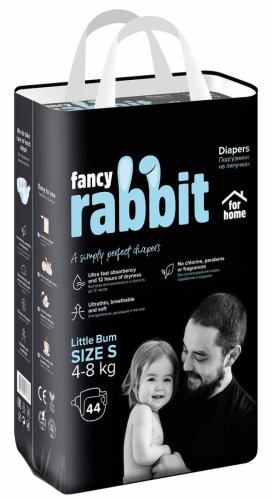 Fancy Rabbit for home Подгузники на липучках, 4-8 кг, S, 44 штуки