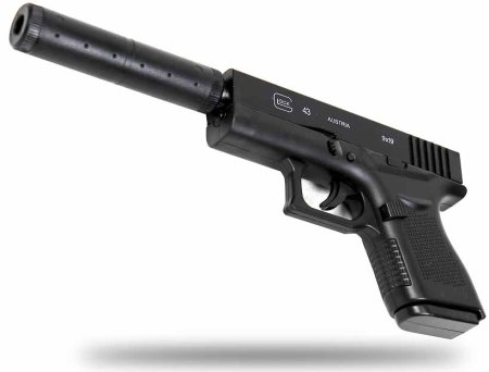 Металлический пистолет "Glock-43" с глушителем