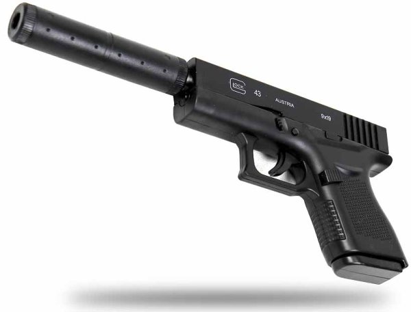 Металлический пистолет "Glock-43" с глушителем