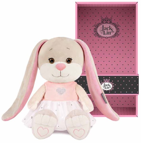 Maxitoys Мягкая игрушка Jack&Lin, Зайка Лин в платье с сердечком, 20 см