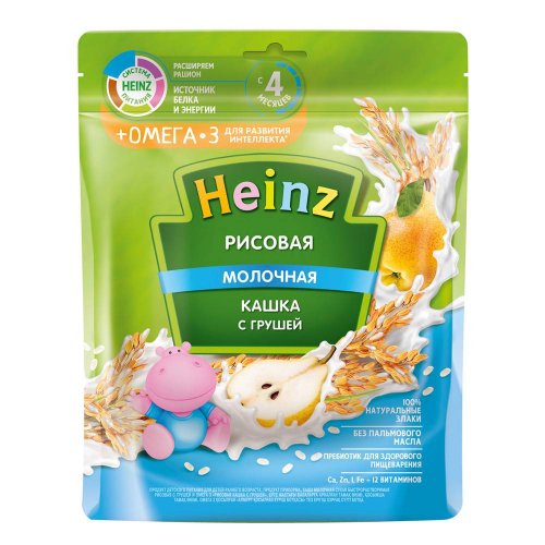 Хайнц Кашка молочная Рисовая с Грушей и Омега-3 200г 4 мес