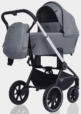 MowBaby Коляска 3 в 1 Zoom PU / цвет Silver Grey (серый, рама серебро)