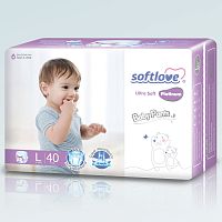 Softlove Подгузники ультратонкие детские Platinum L 9-14 кг, 40 штук / цвет белыйй					