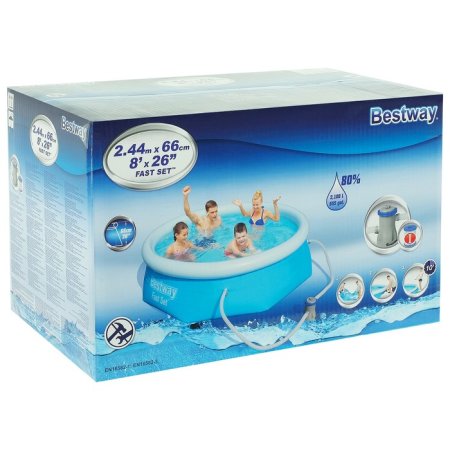 Bestway Бассейн надувной Fast Set 57268 / цвет голубой