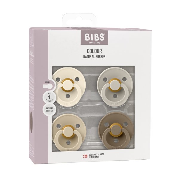 Набор пустышек латексных BIBS Colour, 4 шт. - Ivory/Sand/Vanilla/Dark Oak, 0+ мес.