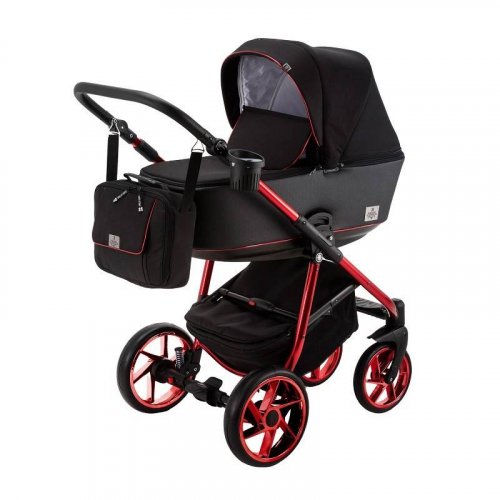 Bebe mobile Детская коляска Gusto Special Edition 3 в 1 / черный, черная кожа, красная рама / GU230