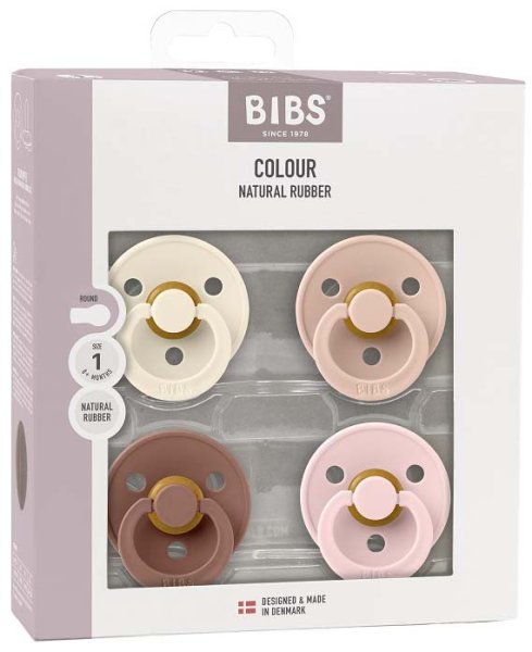 Bibs Набор латексных пустышек Studio Colour, 6+ месяцев Ivory, Blush, Woodchuck, Blossom
