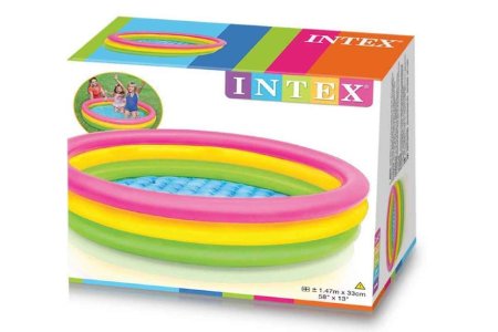 Intex Бассейн надувной "Радуга" 44422 / цвет розовый, желтый, зеленый, голубой