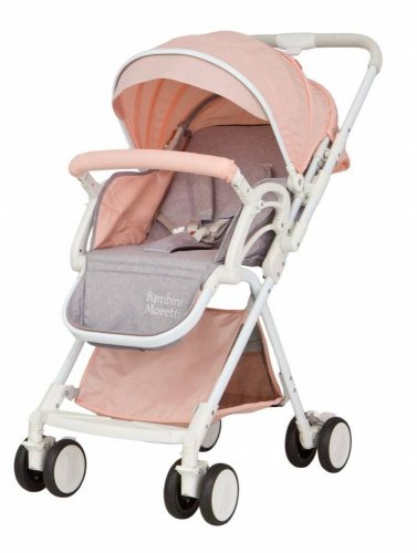 Детская прогулочная коляска с рождения Bambini Moretti А10 белая рама / светло-розовый