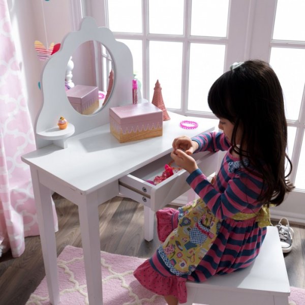 KidKraft Туалетный столик из дерева "Модница" White Medium Vanity & Stool