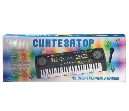 Abtoys Синтезатор (пианино электронное) с адаптером, 49 клавиш / цвет черный, белый