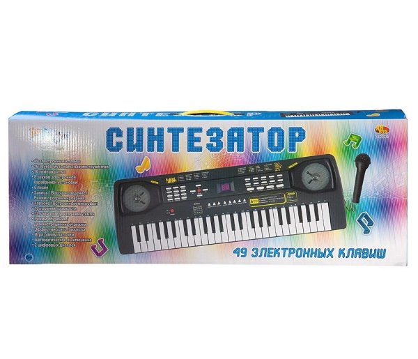 Abtoys Синтезатор (пианино электронное) с адаптером, 49 клавиш / цвет черный, белый