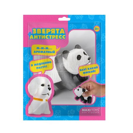 Maxitoys Игрушка-сквиш Зверята-Антистресс Панда, 11 см, в красочном пакете с окошком