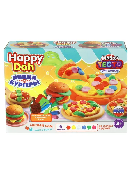 Набор с тестом для лепки бургер и пицца, 24 см HAPPY DOH в кор.8шт 409516