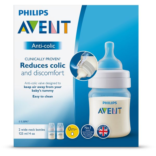 Авент бутылочка полипропиленовая с силиконовой соской для кормления anti-colic, 2 штуки, 125 мл, с 0 месяцев