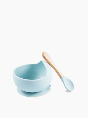 Happy baby Набор посуды для детей: миска на присоске и ложка / цвет light blue