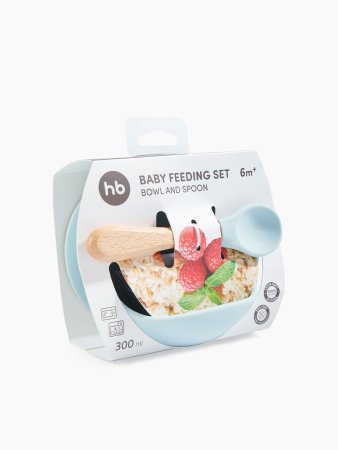Happy baby Набор посуды для детей: миска на присоске и ложка / цвет light blue
