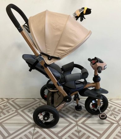 Moby kids Велосипед-коляска Stroller trike Air Car / цвет кофе с молоком, рама золотой металлик