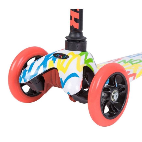 Novatrack Детский самокат-кикборд Disco-kids, неоновый цветной дизайн, белый