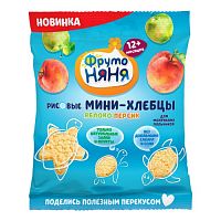 ФрутоНяня  Мини-Хлебцы Рисовые с яблоком, персиком и пребиотиком, с 12 месяцев, 30г					